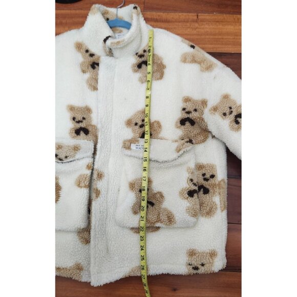 My Mum Made It Teddy Bear Sherpa Jacket Beige Brown Plush Fleece Coat Oversized - Picture 10 of 15